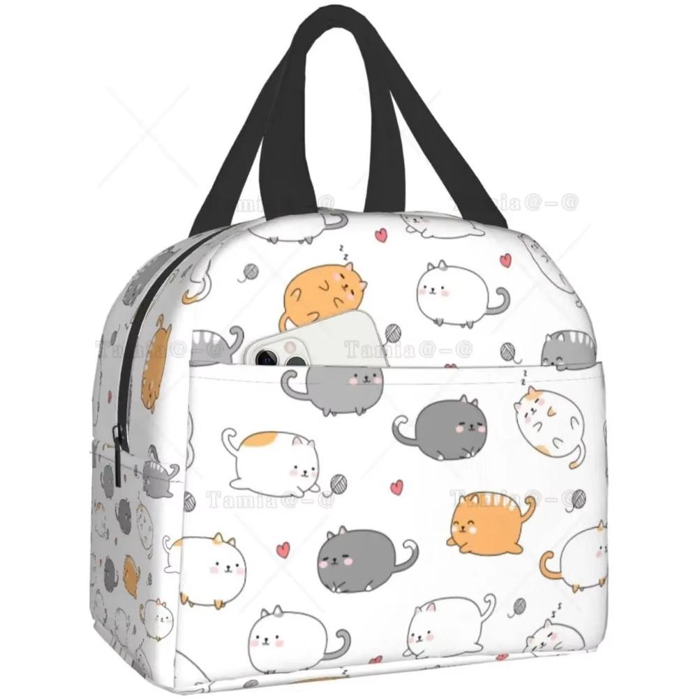 Cat Insulated Lunch Bag Reusable Cooler Thermal Tote Bag with Front Pocket for Women Men Travel Work Hiking Picnic Lunch Box