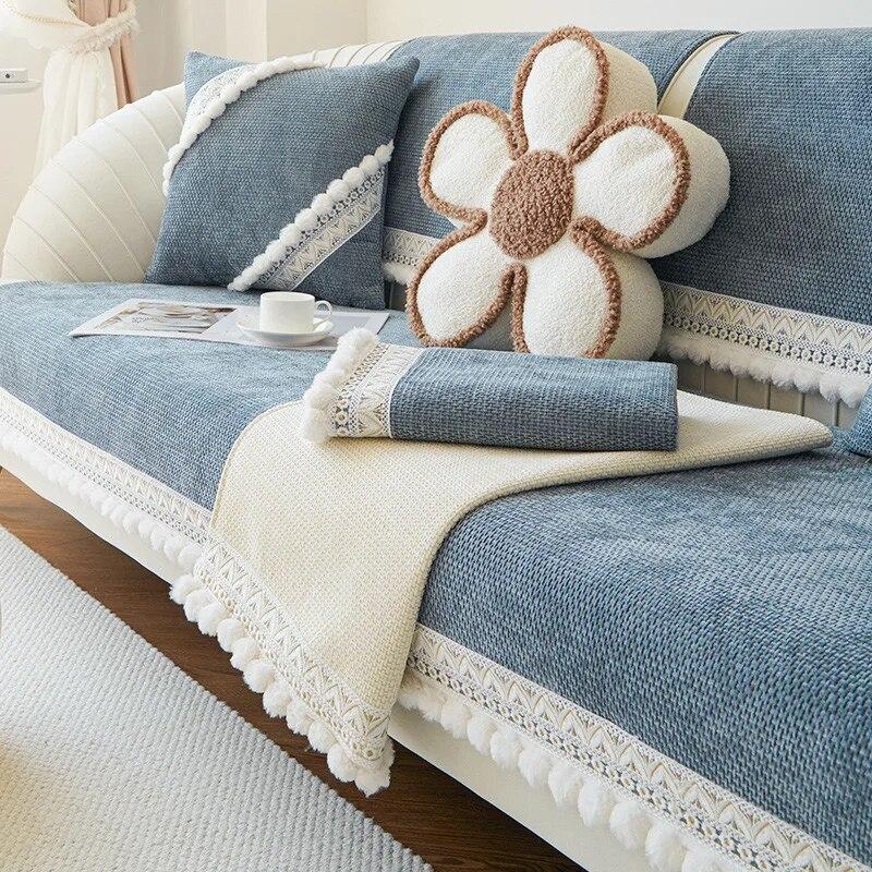 Luxury Chenille Sofa Covers Anti-slip Sofa Protectors for 1/2/3/4 Seaters Sofa Towel Slipcover Sofa Blanket Pets Kid Mat