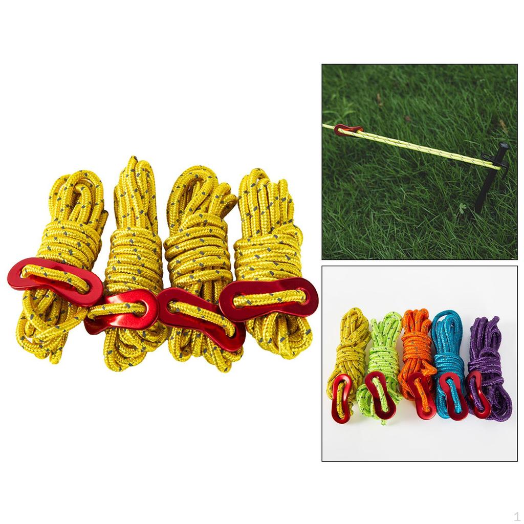 4 Pack 4mm Guyline Tent Ropes Camping Rope Reflective Cord Guy Line Guide for Awning