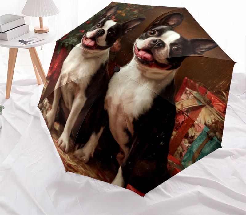 Christmas dog, automatic folding umbrella, portable and foldable design, 8 ribs, a Christmas or birthday gift.