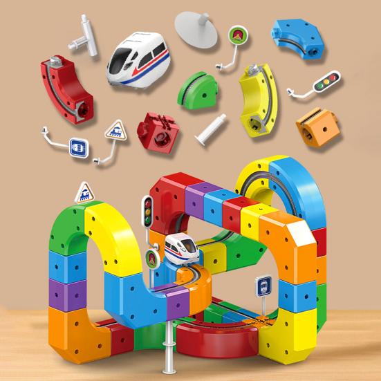 51/81/118Pcs/Set Magnetic Track Train Toy Kit Kids DIY Rail Building Gravity-Defying Electric Train Toy Toddlers Track Car Educational STEM