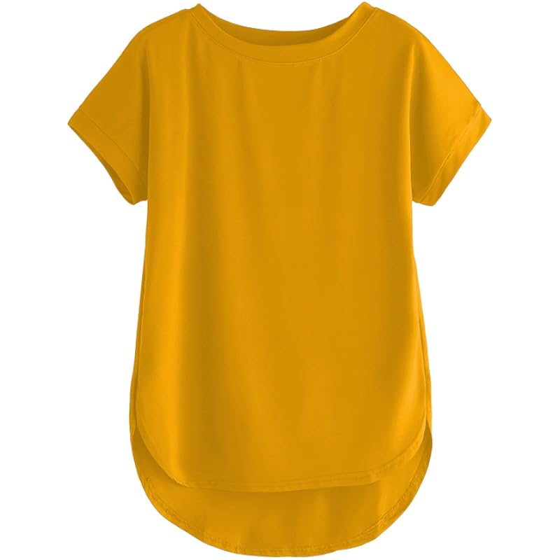 Fabricorn Women's Yellow Solid Regular Fit Short Sleeve Casual T-Shirt, Large Size