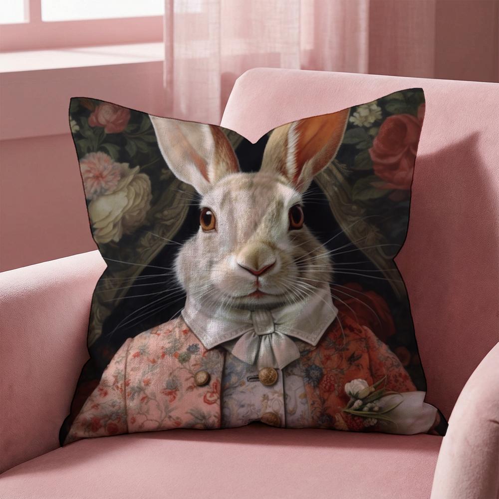 R-Retro Rabbit Portrait ARTWORK Cushion Cover Multi-Scene Pillow Cover for Home & Car - Reversible, Soft & Durable for Daily Use
