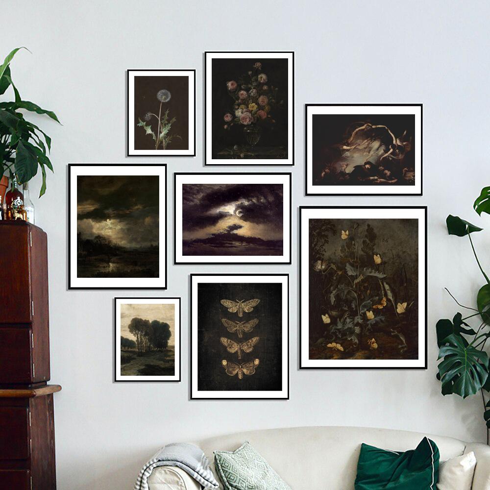 Dancing Witches Art Prints Vintage Gothic Posters Dark Academia Aesthetic Canvas Painting Witchy Wall Pictures Living Room Decor