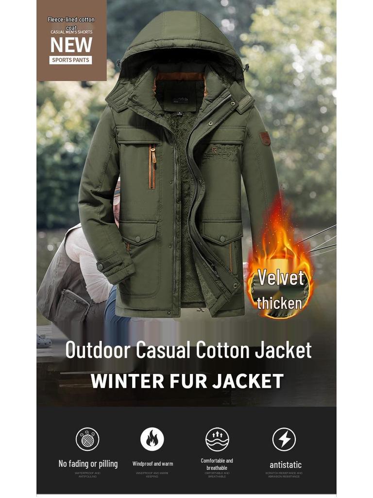 Men's Outdoor Thickened Mid-Length Velvet Jacket: Versatile, Stylish Windbreaker for Winter Cold Protection