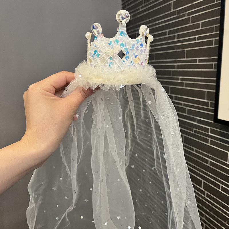 Princess Fairy Rhinestone Headband & Veil Set for Girls - Three-Dimensional Design