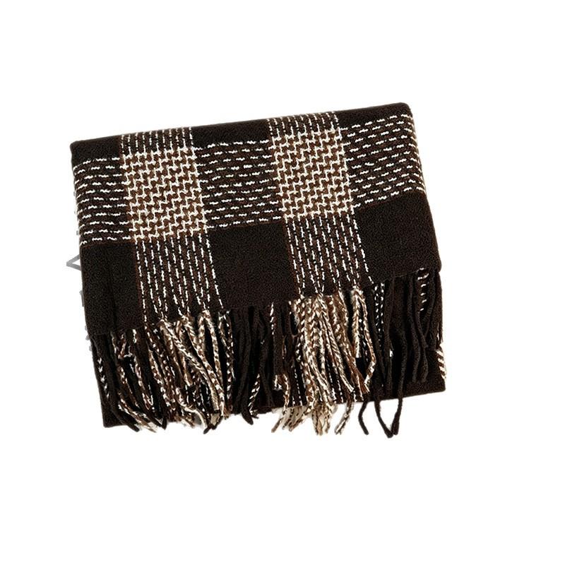 Autumn and winter plaid scarf women's imitation cashmere shawl light luxury high-end couple versatile warm thickened scarf