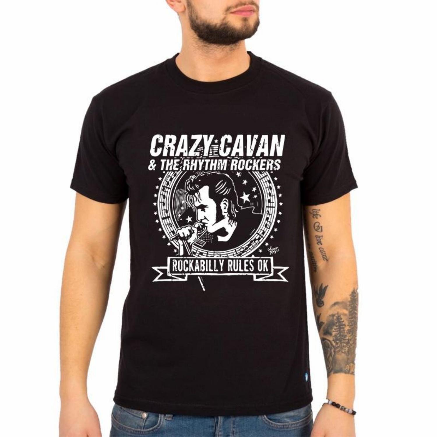 

Popular CRAZY CAVAN Concer Band Mens Black T-Shirt Rockabilly Style Cloth for Male Vintage Ropa Hombre Mens Clothing S
