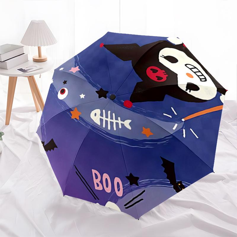 1pc Halloween Ghosts & Bats Automatic Opening/Closing Umbrella - Portable Tri-Fold Design with 8-Bone Iron Frame - Outdoor, Gift for Fans, Travelers,