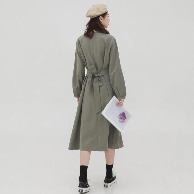 Japanese Vintage Style V-neck High Waist Lace Up Waist Dress