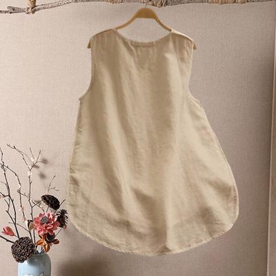 Yousheng Women Casual Vest Round Neck Sleeveless Solid Color Loose Fit Tank Tops Summer Irregular Hem Pullover Tops