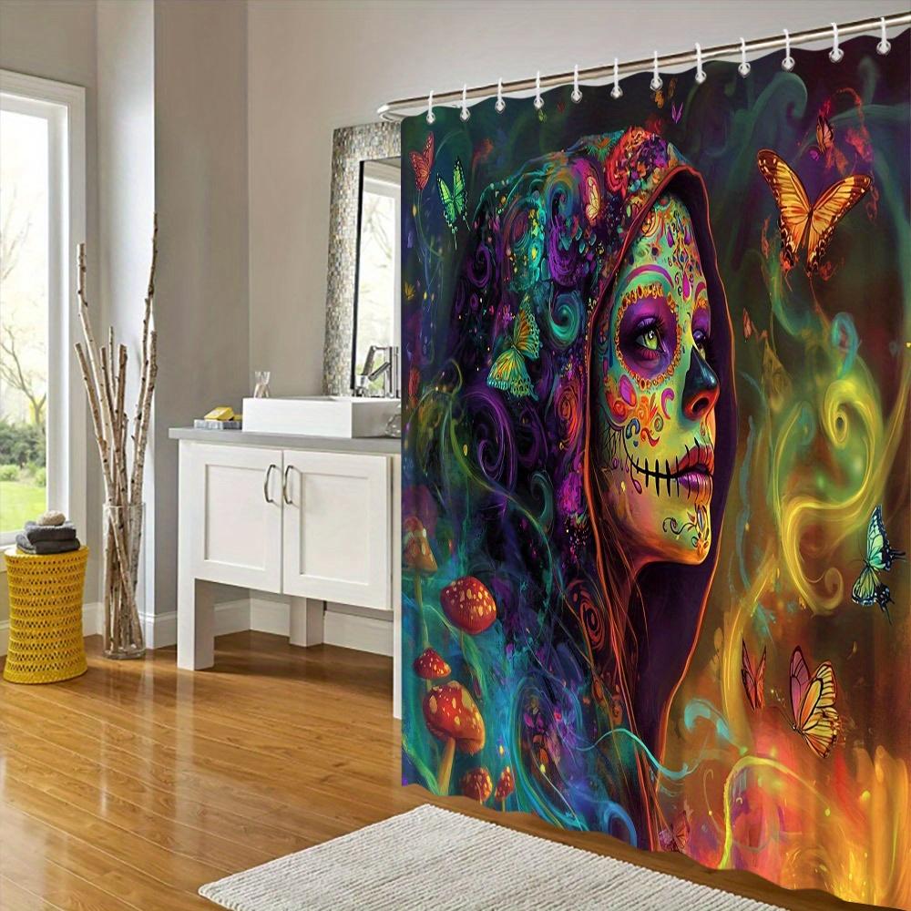 Psychedelic Sugar Skull Shower Curtain - Waterproof, Mildew-Resistant with Vibrant Artistic Design for Unique and Bold Decor