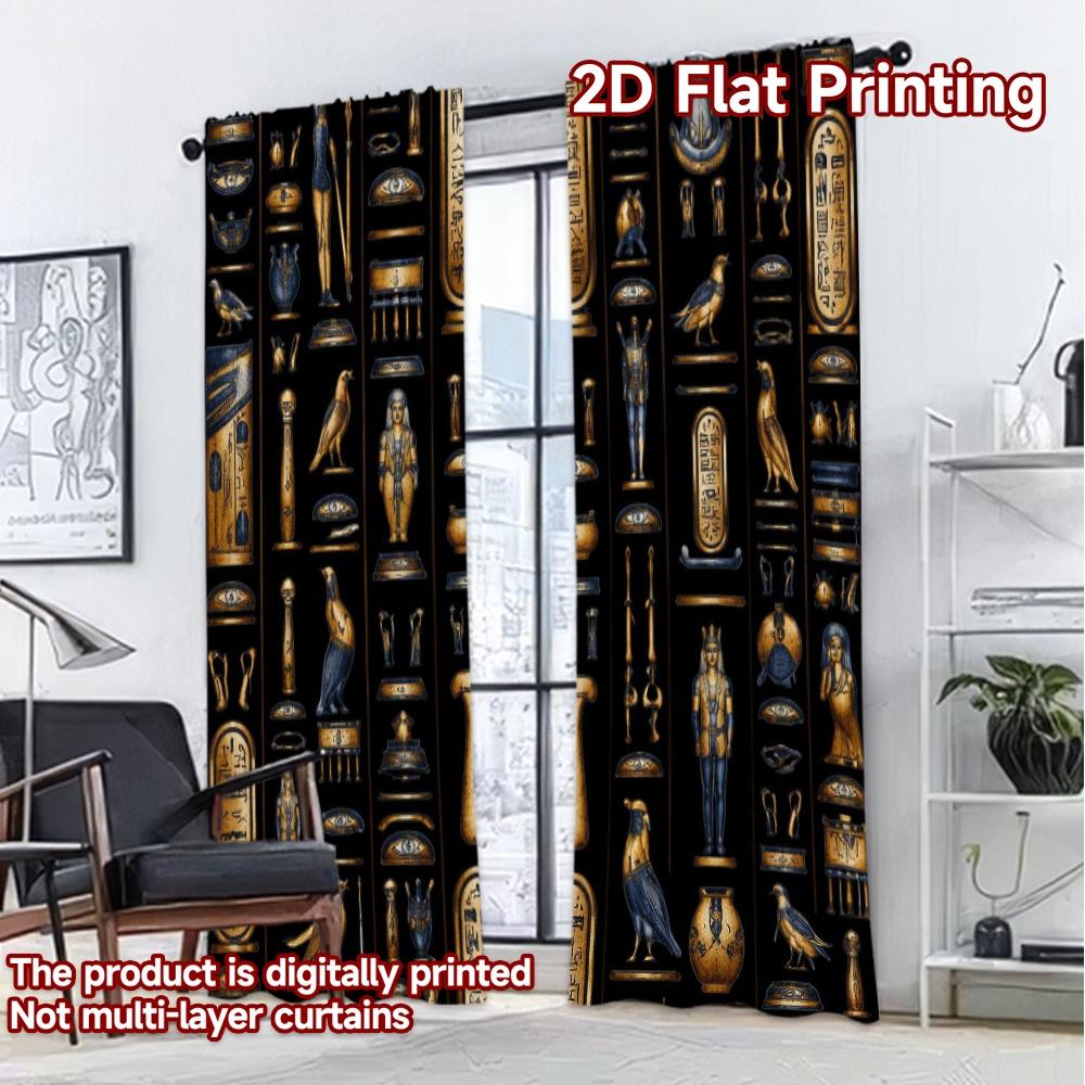 2D FLAT PRINTING 2pcs Curtains (Without Rod) Egyptian Symbols Illustration Modern Curtains Polyester Easy Install Curtains Art