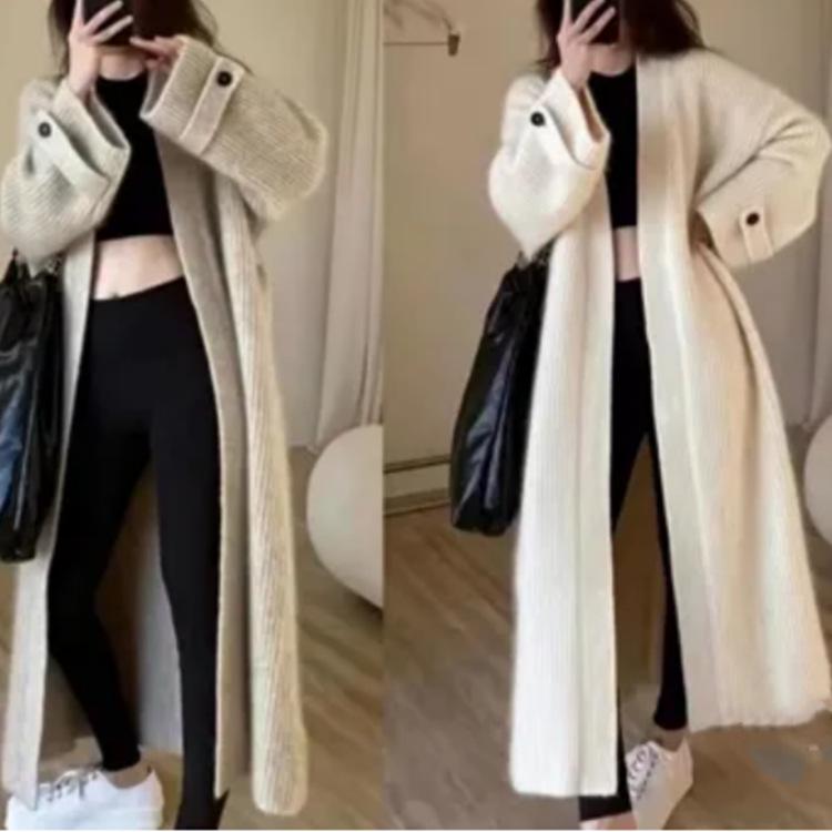 Japanischer Retro Langer Strick-Cardigan - 2023 Herbst/Winter Damen Lockerer Pullover-Mantel