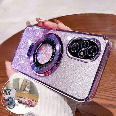 Honor200pro Luxury Glitter Plating Holder Silicone Case For Huawei Honor 200 Pro 200pro 90 70 50 90pro Honor200 Lite Stand Cover