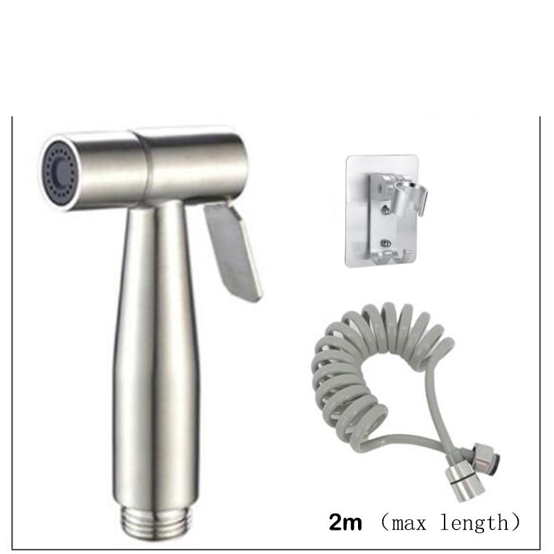 Black Silver Hand Toilet Bidet Sprayer Set Stainless Steel 2m Water Hose Valve Diverter Holder Faucet Wc Bathroom Shower Head