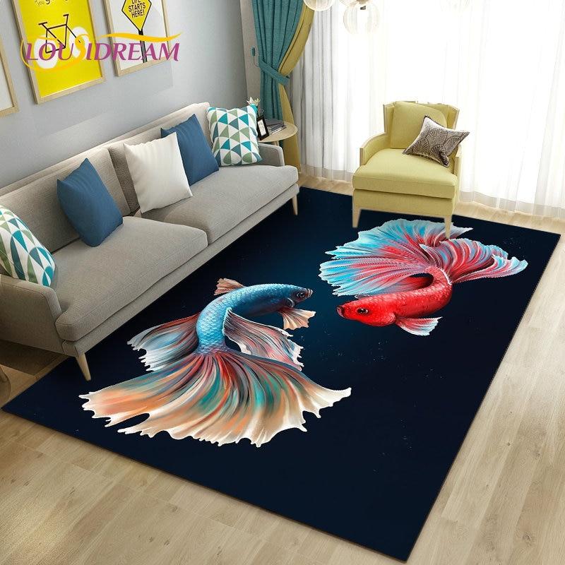 3D Fish Golden Arowana Betta Fish Area Rug,Carpet Rug for Living Room Bedroom Sofa Doormat Decor,Kid Play Non-slip Floor Mat