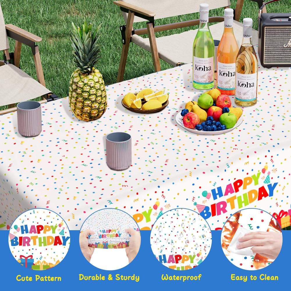 Birthday Tablecloth, 2 Pack Birthday Table Cloths, 54 X 108 Inch Disposable Rectangle Tablecloths Plastic Birthdays Table Cover Party Tablecovers,