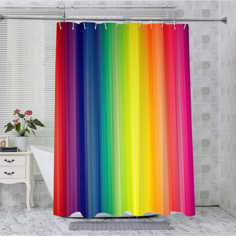Colorful Stripe Bathing Curtain Bathroom Abstract Figure Shower Curtain Waterproof With 12 Hooks Home Deco Free Ship