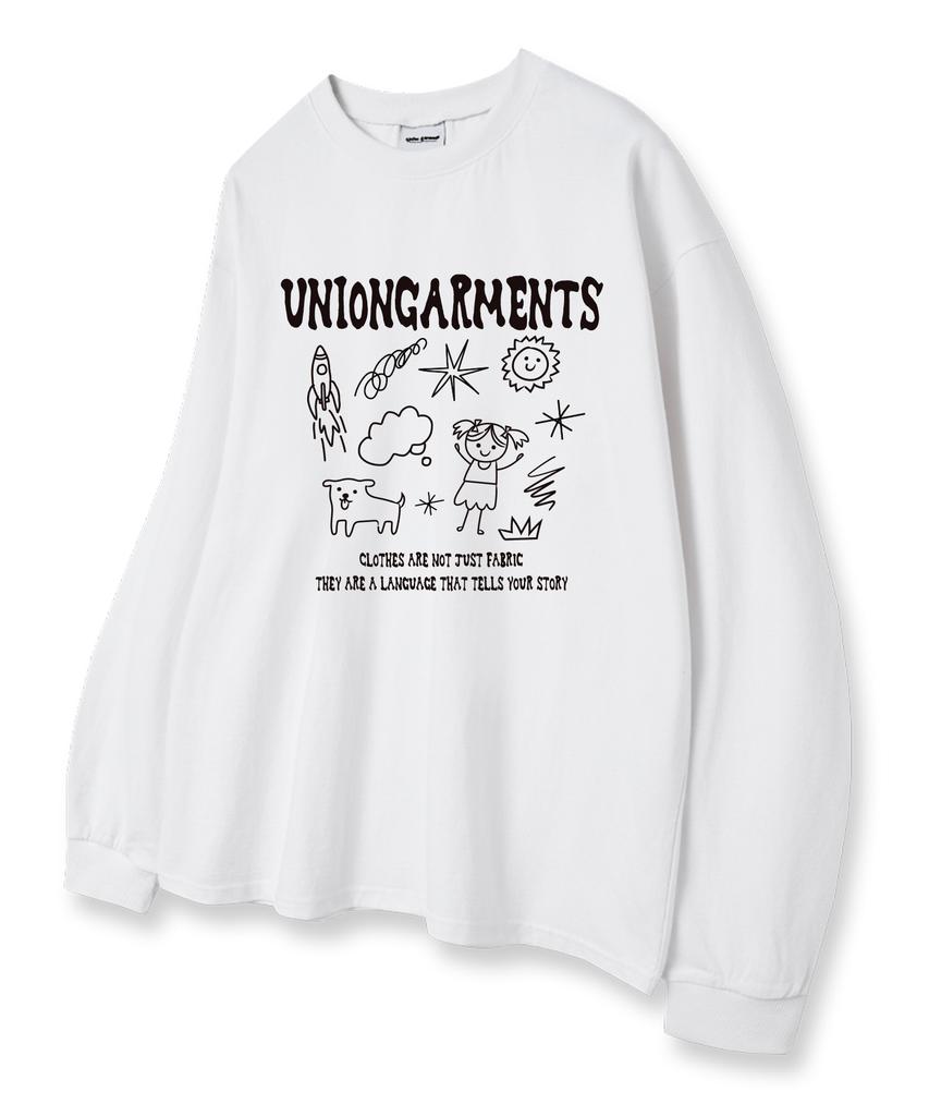 UNION GARMENTS Cutie Girl Sketch Loose Fit Long Sleeve T-Shirt White [Basic Or Ribbed]