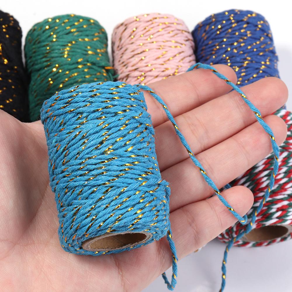 20Meters 2mm Colorful Braided Cords Christmas Thread Golden Silk String Rope For Making Christmas Gift Packaging DIY Party Decor