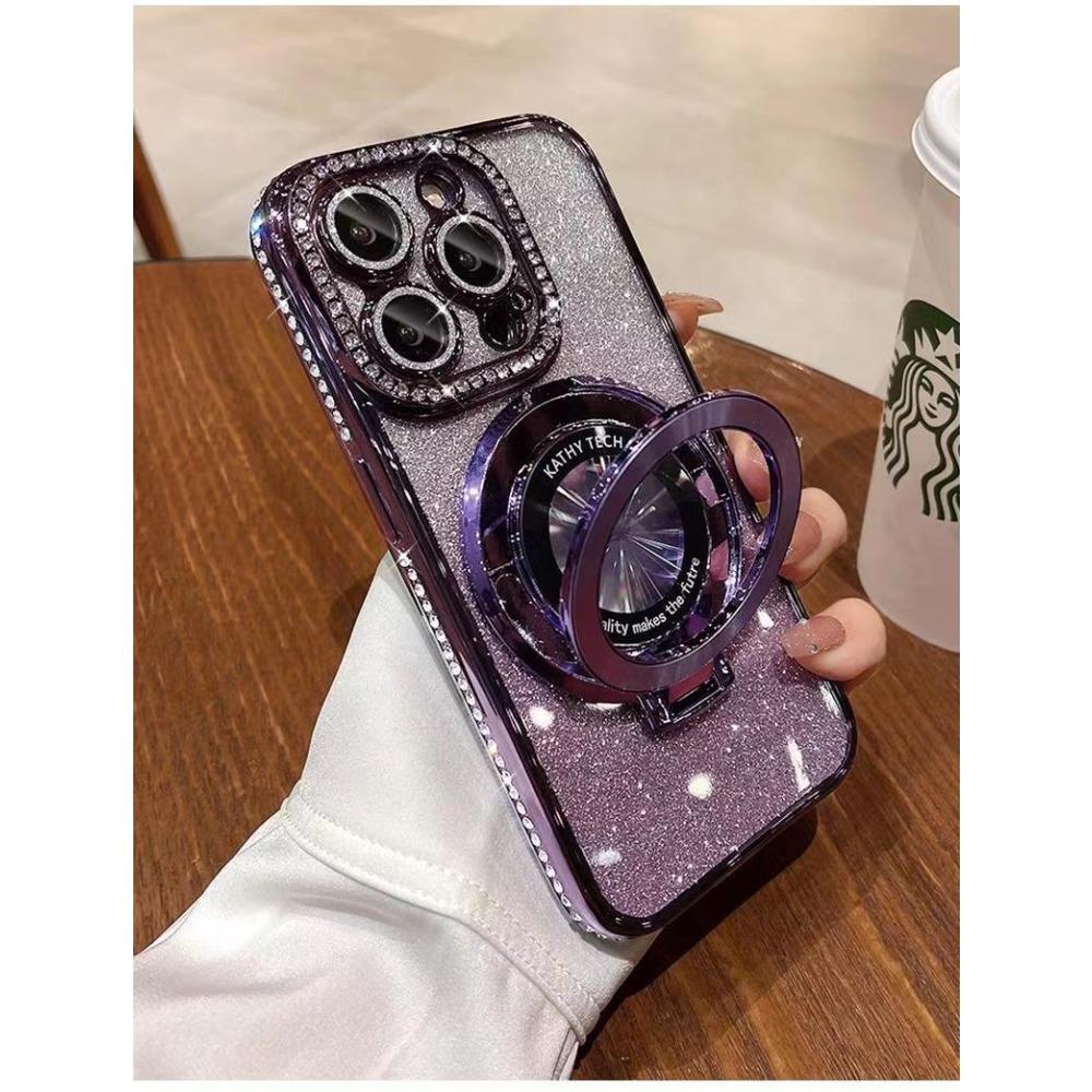 For IPhone 17 Luxury Electroplated Rhinestone Glitter for Apple 16 Promax Phone Case Mirror Magnetic Bracket 15