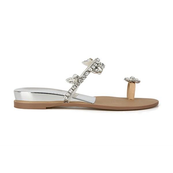 Large Size Mule Bunion Sandals Flat Slippers Metallic Women s Butterfly Decoration Open Toe Glitter Summer Beach Sandals