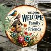 2D Flat, 1pc Round Aluminum "Welcome Family and Friends" Sign, Vintage Birdhouse & Floral Metal Plaque, Waterproof & Rustproof, Perfect for Front