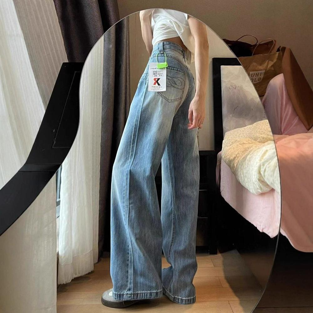 Big Yards High Street Straight Jeans Women Spring Pear Shaped Figure High Waist Design Sense Wide Leg Trousers Jeans for Women Long Denim Pants