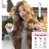 Natural Anti-Shedding Water Wave Long Curly Wig for Women, Linen Brown, Korean Style, Atmospheric Full Wig Cap
