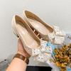 New Shoes for Women Fashion Shiny Pumps Round Toe Rhinestone Bowknot High Heels Shoes Ladies Boat Shoes Big Size