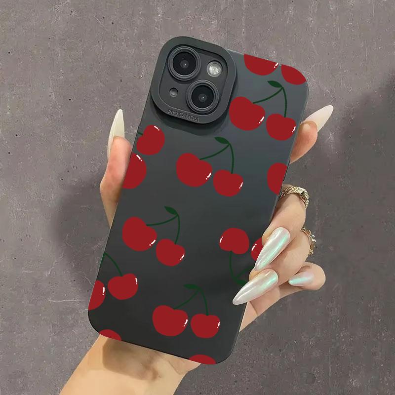 Cute Cherry Bow Silicone Phone Case For iPhone16 14 Pro 15 Plus 11 Pro Max 12 13 MiNi X XS XR Plus SE2 Shockproof Soft Cover