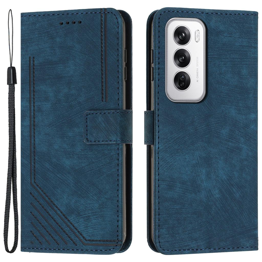 For Oppo Reno12 5G (Global) Cell Phone Case Lines Imprinted Skin-Touch PU Leather Wallet Cover