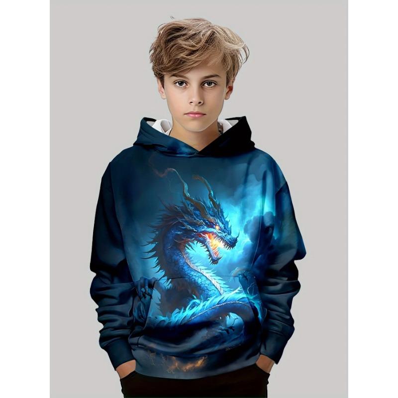 Autumn 3D Dragon Printed Hoodies Fashionable Casual Sports Long Sleeved Children's Boy Hooded Sweatshirts