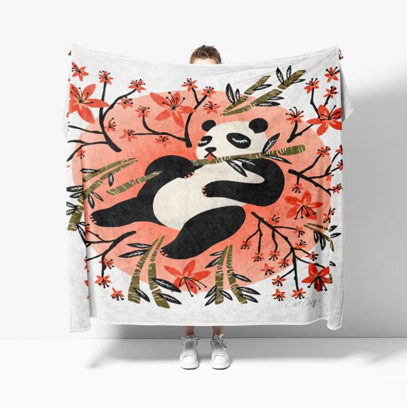 Home decoration plush Sofa blanket Pandas and Flowers Bedspread on the bed anime fluffy soft blankets thick blanket for winte