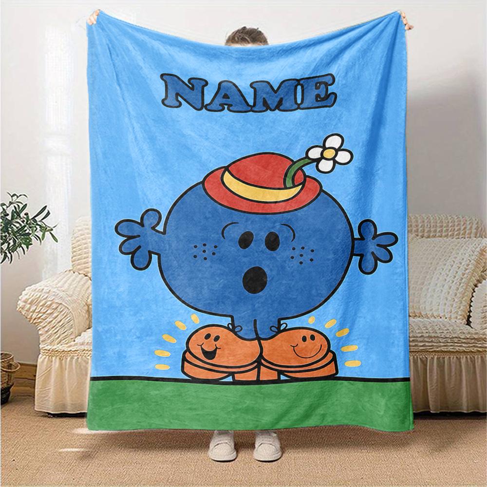 Custom Name Mr. Men and Little Miss Theme Printed Blanket - Perfect for Couch, Bed, Travel & Outdoor Use | Machine Washable, Cozy & Durable.