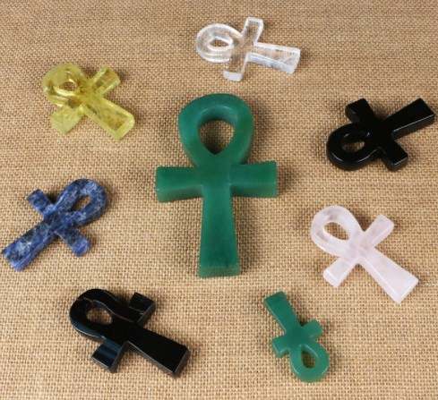 Natural Crystal Healing GemStone Crafts Egyptian Key of Life Carving Ankh Cross for Pendant Necklace Jewelry Gift