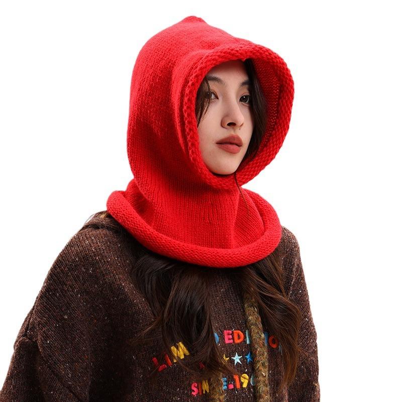 Curled Balaclava wool hat women's warm thickened hat scarf integrated pullover cycling windproof hat