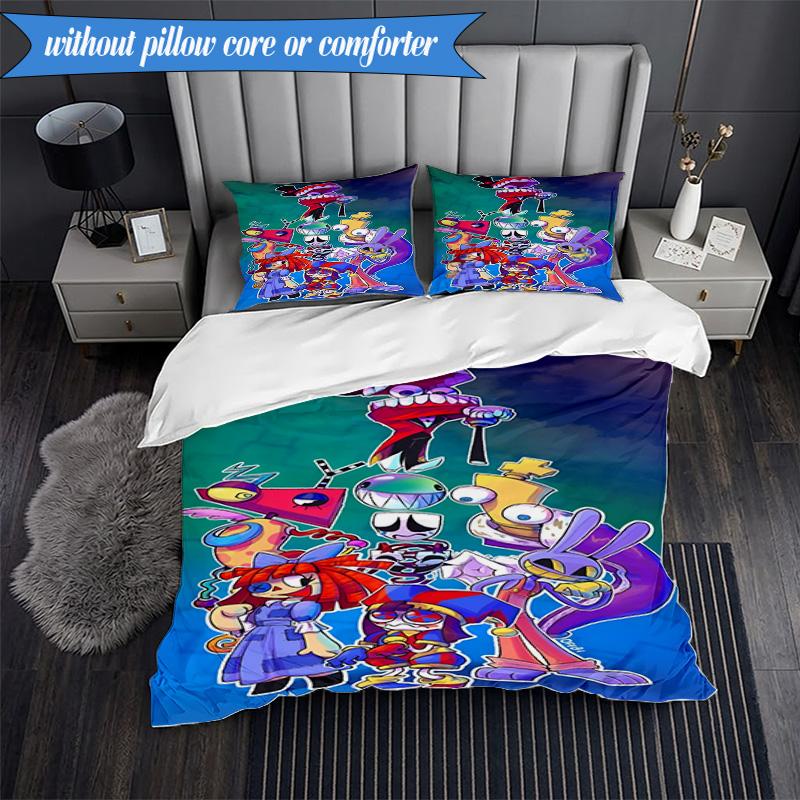 3PCS Colorful Digital Circus Bedding Set,Including 1pc Duvet Cover And 2pcs Pillowcases Perfect for Bedroom, Dormitory, Fan Christmas gift