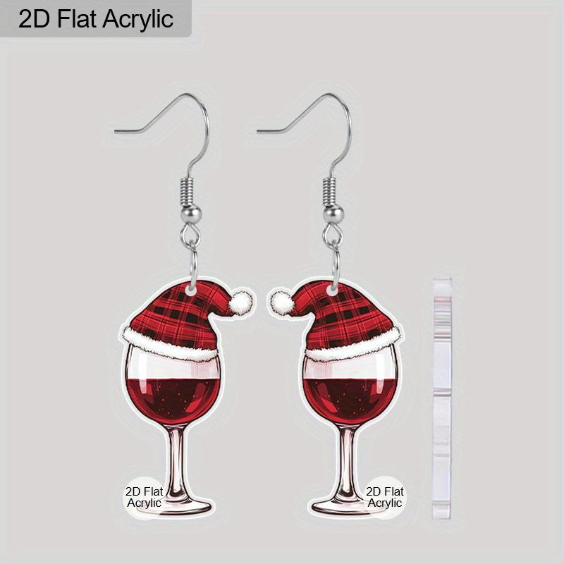 

2D Плоские Акриловые Красно-Черные Клетчатые Рождественские Шапки Подвески для Бокалов для Вина Серьги Женские Новогодние Украшения Аксессуары для Праздничной Вечеринки