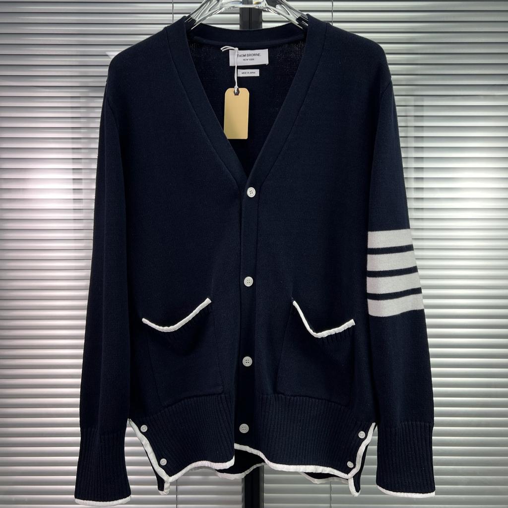 TB cardigan new white edge modified five-button cardigan loose casual versatile men's and women's long-sleeved knitted sweater