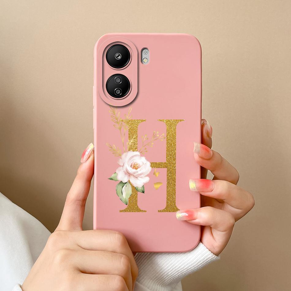 Simple Case For POCO C65 Elegant Rose Letter Phone Shell Soft High Quality Liquid Silicone Full Protection Anti Drop Back Covers