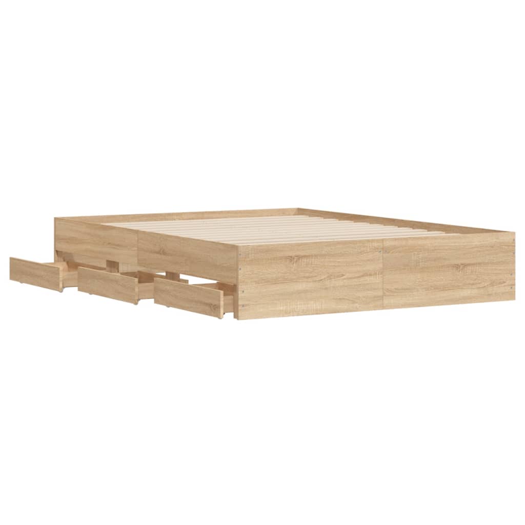 Bed Frame with Drawers Sonoma Oak 150 x 200 cm Particleboard