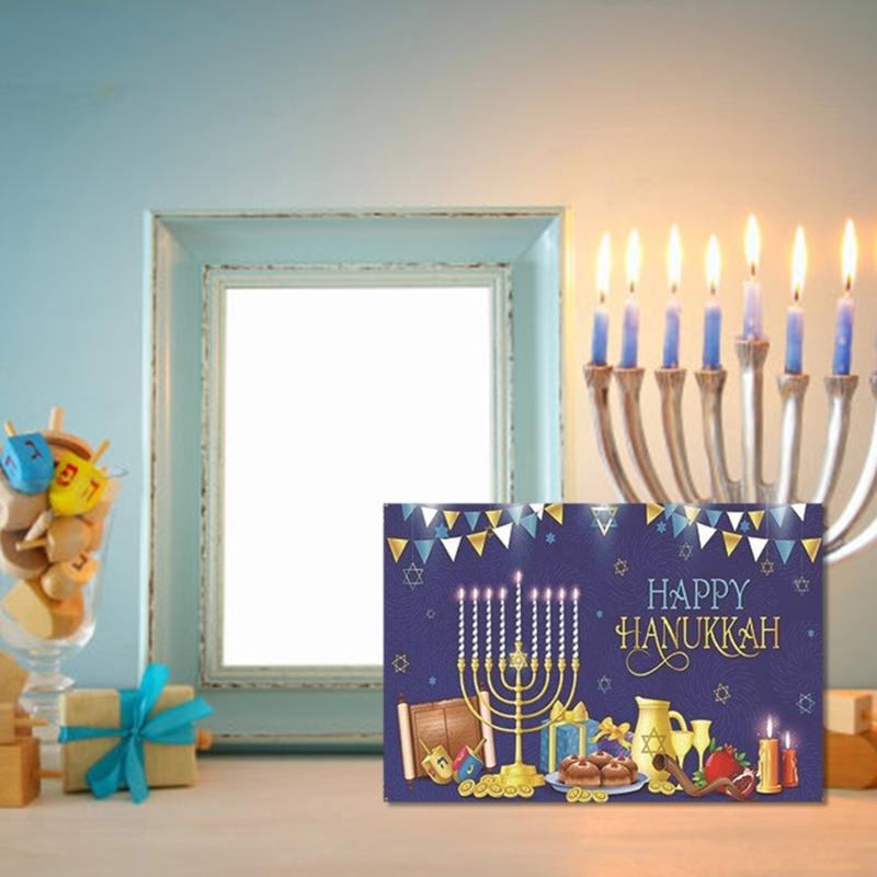 5Set Hanukkah Greeting Cards Religious Designs with Glitter and Envelopes Send Warm Wishes