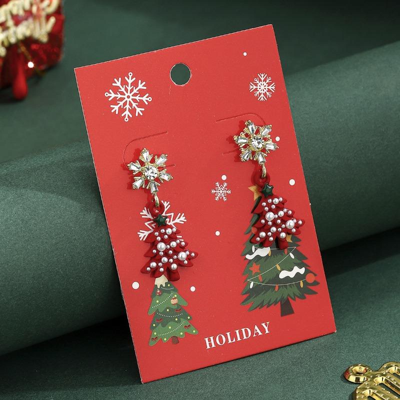 Diamond Snowflake Christmas Tree Earrings Pearl Earrings Christmas New Light Luxury Temperament Stud Earrings