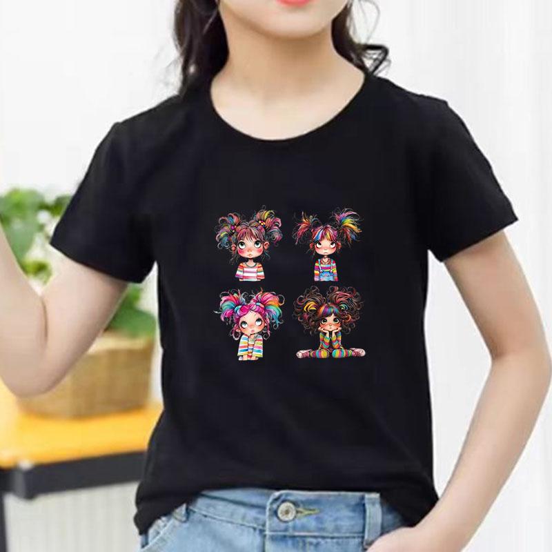 Rainbow Hair Girl Set Graphic Tee Kids 100 Cotton Crew Neck T Shirt Short Sleeve Breathable Tops For Boys Girls Children