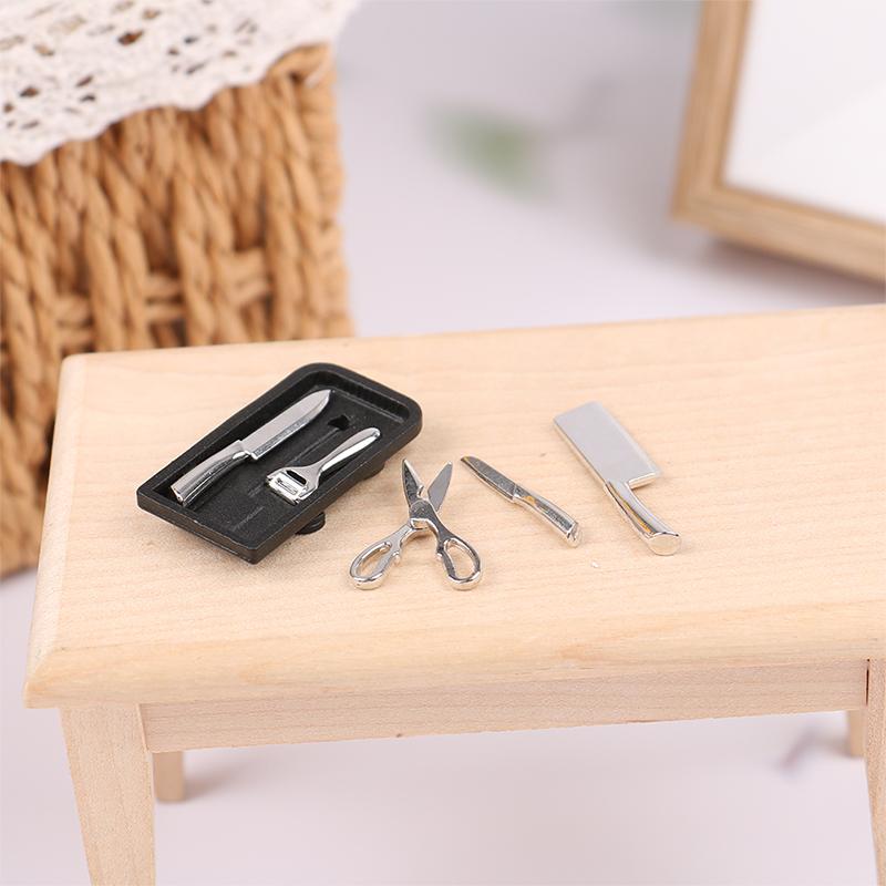 1:12 Dollhouse Kitchen Knife Set Mini Knife Scissor Peeler W/Holder Kitchen Toy