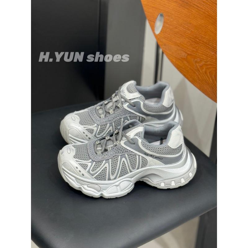 

Leather mesh breathable thick-soled dad shoes women s autumn new versatile height increase lightweight casual sports shoes tide 35 серый