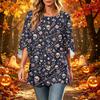 Women's Halloween Print Casual Neck Loose Fit 3/4 Sleeve Top