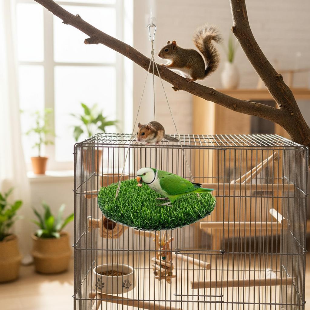 Pet Grass Hammock For Parrots Squirrels Hamsters Large Medium Small Sized Birds And Rodents Climbing Toy With Suction Cup Hook